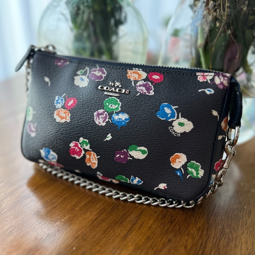 Coach Blue Multicolor Floral Wristlet